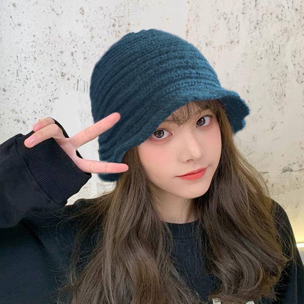 Mũ Beanie Dệt Kim Màu Trơn Dễ Thương Cho Nữ