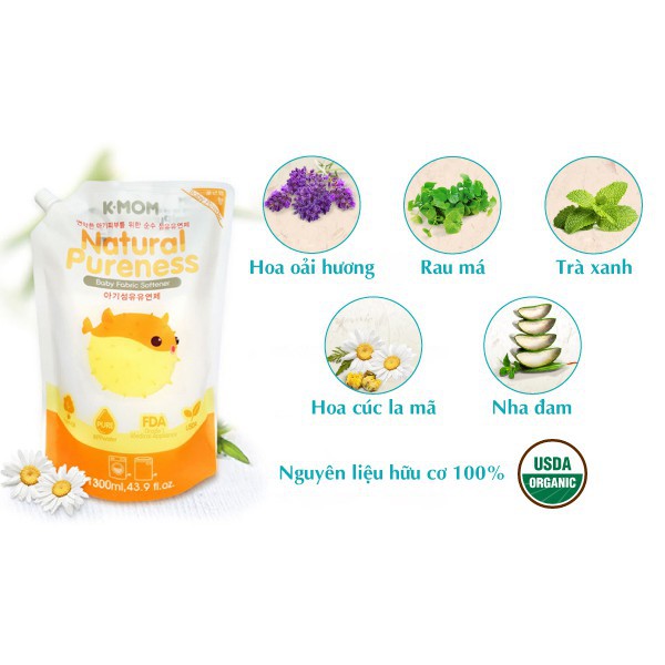 Nước xả vải sơ sinh hữu cơ (organic) Kmom-Hàn Quốc