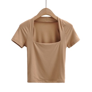 Áo thun cotton cổ vuông [ảnh thật]