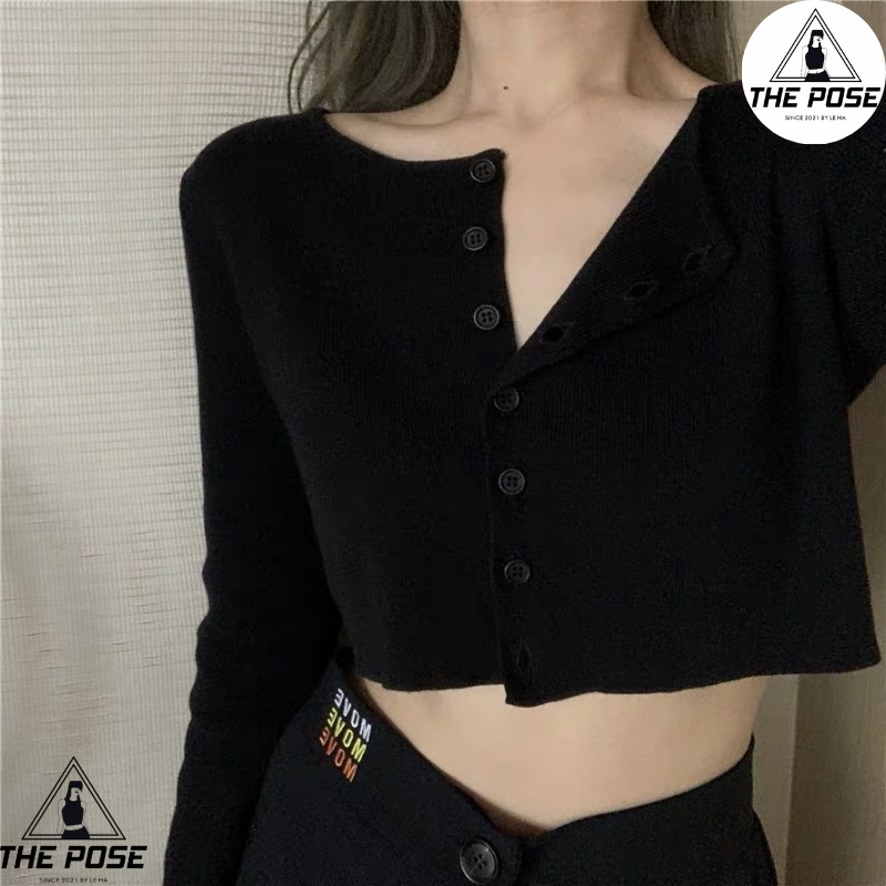 Áo Croptop Nữ YAN Cardigan Cài Cúc Tay Dài Ulzzang 2 Màu Cơ Bản  THE POSE