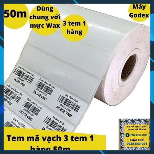 GIÁ XƯỞNG- Giấy in Mã Vạch 35 x 22 loại 3 tem 1 hàng ( 1 cuộn 50 mét )