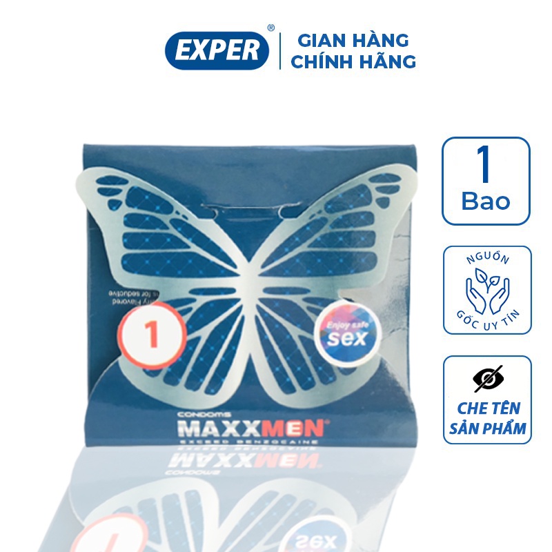 Bao cao su 6 in1 MAXXMEN hộp 1 cái, bao cao su bướm đêm siêu mỏng gân gai cổ thắt kéo dài