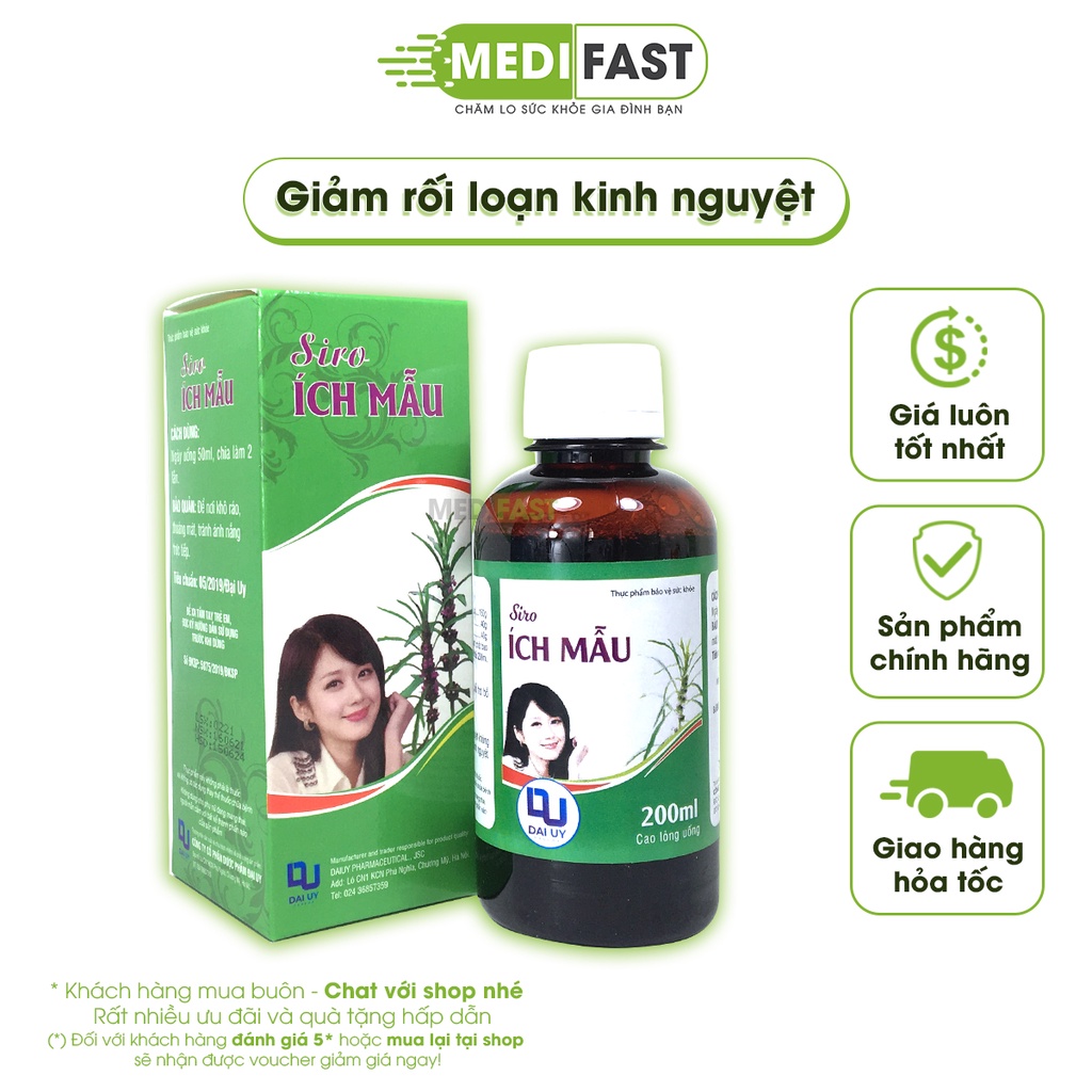 Siro Ích mẫu - chai 200ml - ổn định điều hòa kinh nguyệt, giảm rối loạn cho phụ nữ, bổ phế từ thảo dược