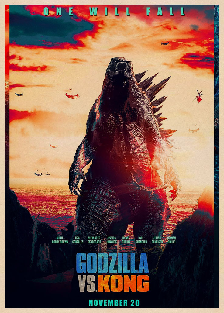 Tranh Giấy Kraft In Hình Godzilla vs Kong Trang Trí Nhà Cửa/Quán Bar/Phòng Khách