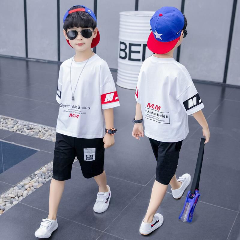Children Boys Clothes Set 5-11 Years Letter Print T-Shirt + Shorts Fashion Summer Sports Clothes