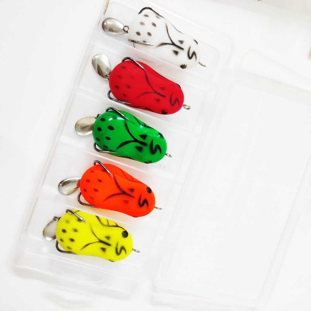 Mồi nhái giả câu lure, mồi nhái hơi có thìa super frog mua 5 con tặng 1 hộp đựng