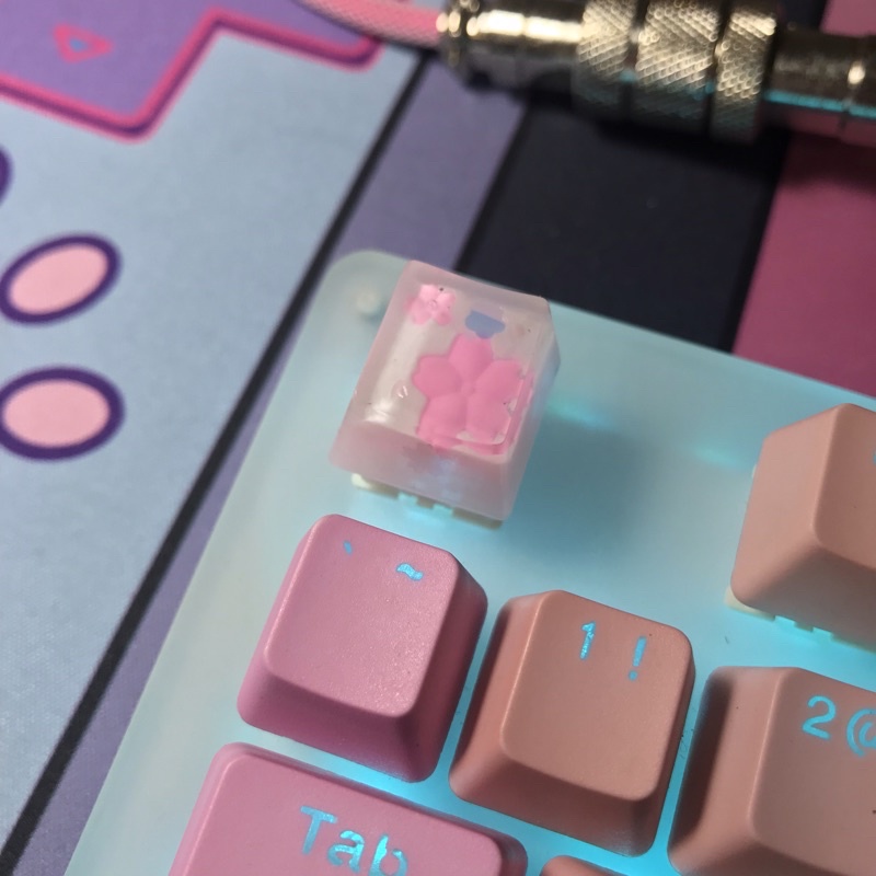 Nút bàn phím hoa anh đào xuyên led - Keycap sakura trong suốt