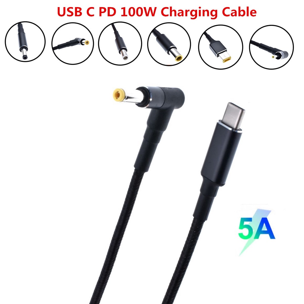Cáp sạc thay thế đầu cắm USB Type C 100w 5a Pd Dc 5.5x2.1 5.5x2.5 7.4x5.0 4.5x3.0 cho laptop
