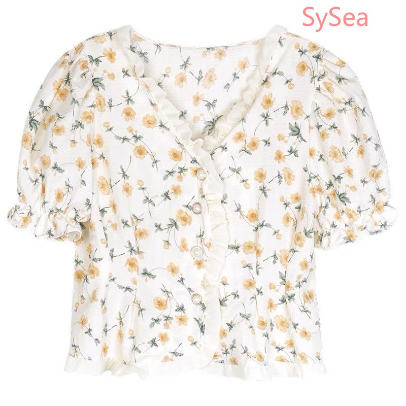 Áo sơ mi dáng rộng tay ngắn cổ chữ V in hoa thời trang mùa hè dành cho nữ