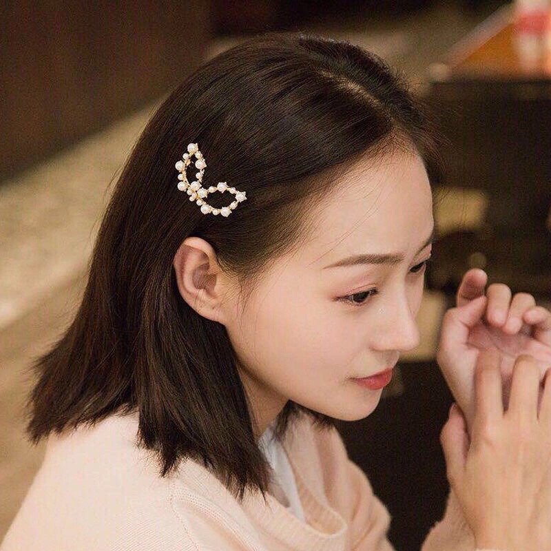 [5 mẫu] Kẹp tóc mái ngố hình học đính ngọc trai nhân tạo KT31-6