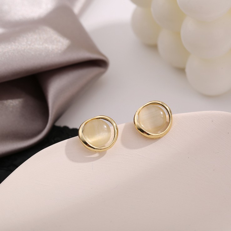 Bông tai nữ dáng tròn mặt đá sang trọng chất liệu hợp kim S925 không phai màu khuyên tai phong cách hàn quốc