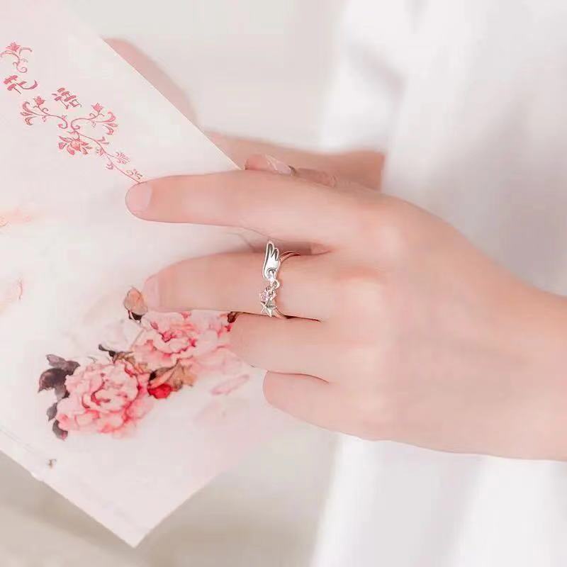 Nhẫn Mạ Bạc 925 Hình Thẻ Bài Phép Thuật sakura Xinh Xắn