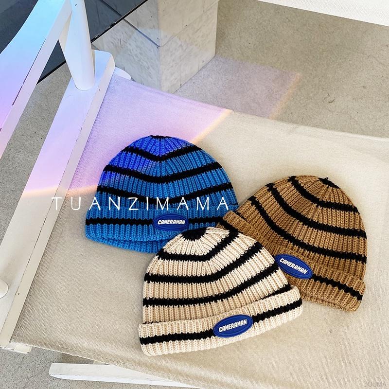 Mũ len beanie họa tiết kẻ sọc thời trang cho bé