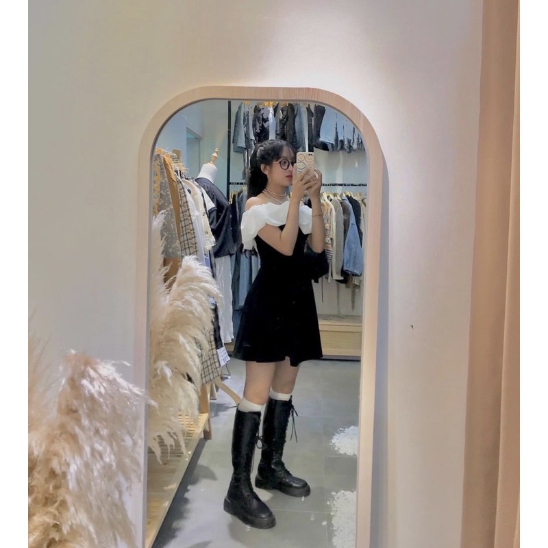 RINGELY DRESS - ĐẦM ĐEN PHỐI BÈO TRẮNG CÓ MÚT | BigBuy360 - bigbuy360.vn