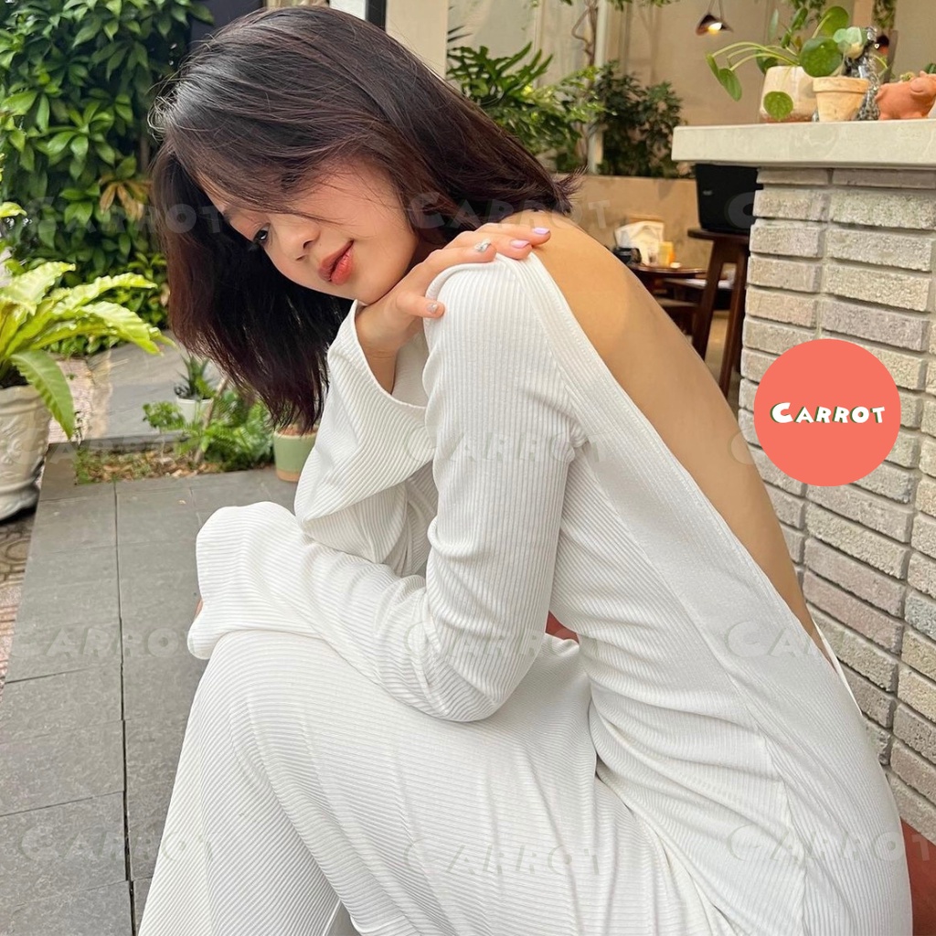 Đầm body sexy tay dài ôm hở lưng chất co giãn váy nữ tôn dáng sáng da chất xịn co giãn tốt carrotxinhdep (64)