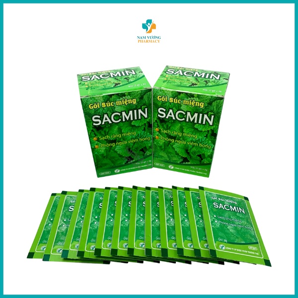 Gói súc miệng Sacmin - Vệ sinh răng miệng, Súc miệng nước muối sạch khuẩn cho bé hương thơm mát - Hộp 12 gói*3g