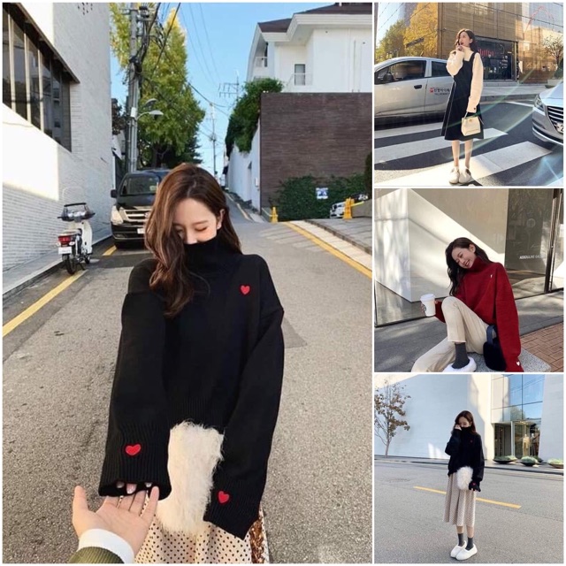 [HÀNG SẴN ] ÁO LEN THÊU TIM CAO CỔ LÔNG CỪU CAO CẤP 3 MÀU ĐỎ ,TRẮNG ,ĐEN | BigBuy360 - bigbuy360.vn