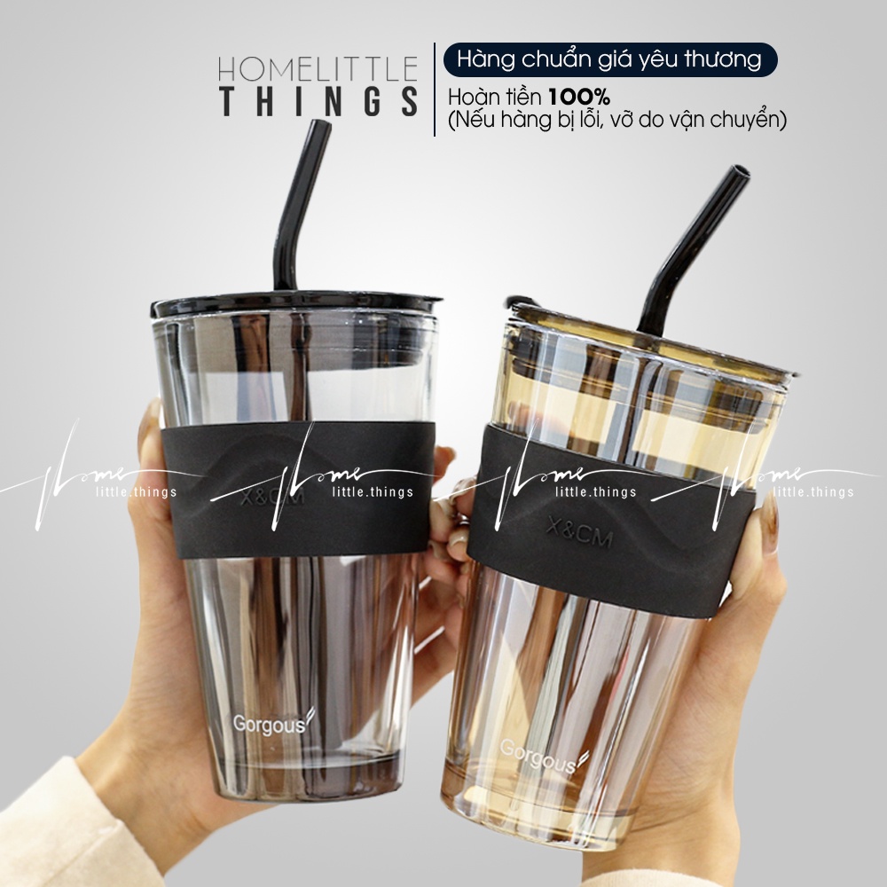 Ly , cốc thủy tinh đựng nước có nắp đậy kín mang đi 450ml