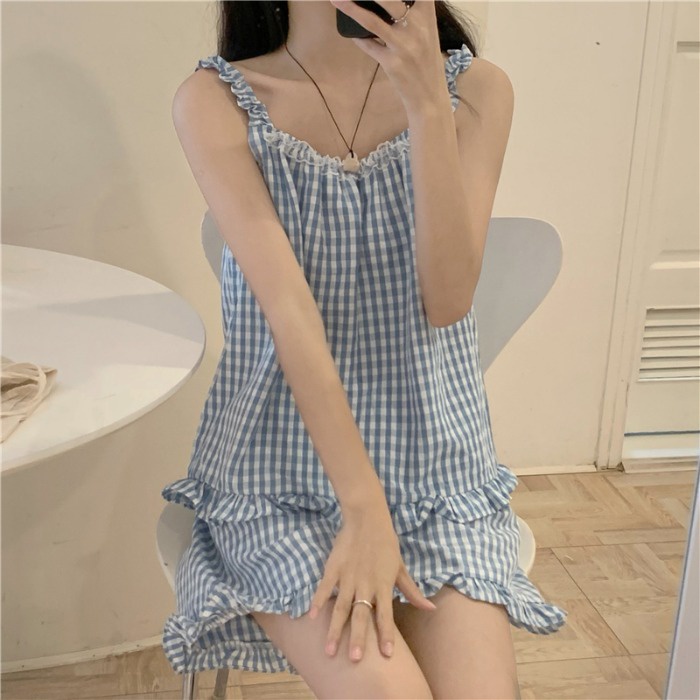 Bộ ngủ kate 2 dây mặc nhà 3 màu caro siêu cute manzakia | BigBuy360 - bigbuy360.vn