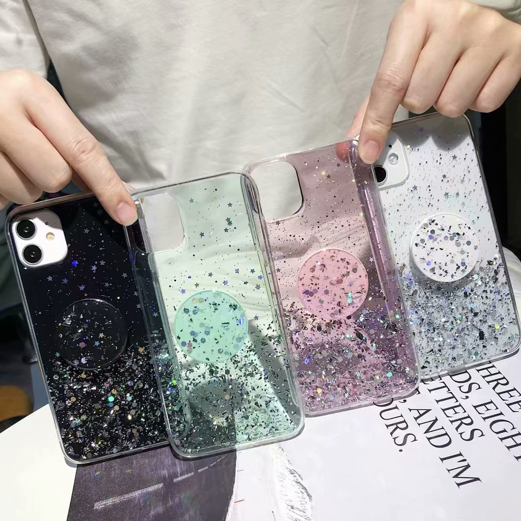 IPhone 12 Pro Max 11 SE 2020 6s plus 7 8 plus X XR XS MAX Case Shiny Starry sky star bracket Stand Soft Phone Cover Apple