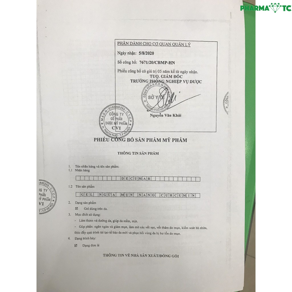 Kem nghệ Decumar, giúp giảm mụn, mờ vết thâm sẹo, cấp ẩm làm da mịn màng - Tuýp 20g - PharmaOTC