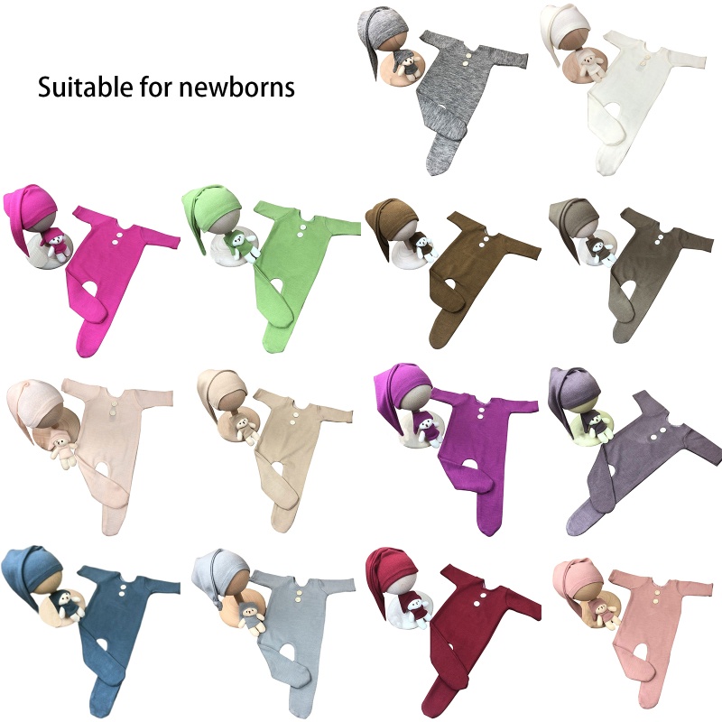 Bộ 3 Món Áo Liền Quần Tay Dài + Mũ Beanie Đuôi Dài + Nón Đội Đầu Chụp Ảnh Cho Bé Sơ Sinh
