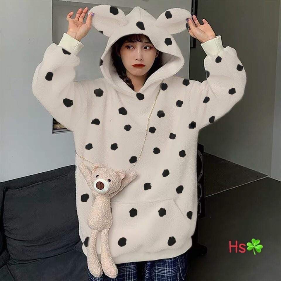 Áo Sweater, Áo Hoodie Họa Tiết Đốm có Tai Kèm Gấu Dễ Thương Có Ảnh Thạt Và Video M.Store