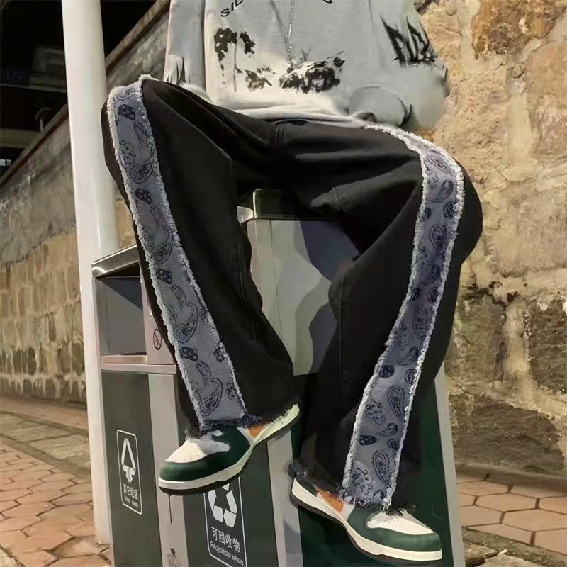 Quần dài ống rộng phong cách hàn quốc thời trang cá tính cho nam unisex simple jean in rời quần tây nam thông thường nối màu tương phản quần đôi thời trang