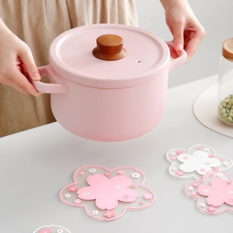 Tấm Lót Ly Cách Nhiệt Chống Trượt Hình Hoa Anh Đào Dễ Thương