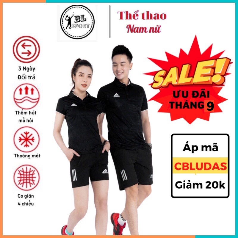 Bộ thể thao đen Adidas nam/nữ cao cấp, phong cách khoẻ khoắn, năng động, thấm hút mồ hôi, phù hợp đi làm, đi chơi