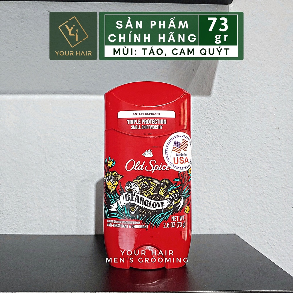 Lăn khử mùi Old Spice Bearglove 73gr - Múi TÁO, CAM QUÝT - Chính hãng USA