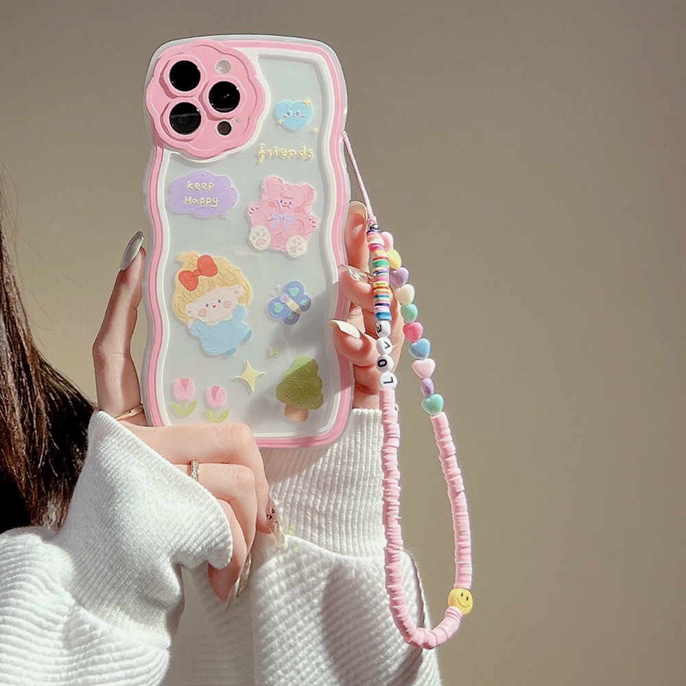 Ốp Điện Thoại Tpu In Hình Gấu Hoa Graffiti Có Dây Đeo Cho IPhone 13 Promax 12 11 7 Plus X XR XSMAX