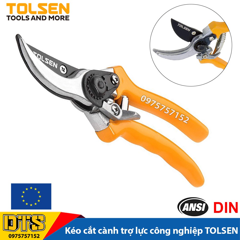 Kéo cắt cành trợ lực công nghiệp TOLSEN 200mm, lưỡi thép SK5 siêu sắc, kéo làm vườn chuyên nghiệp - Tiêu chuẩn Châu Âu