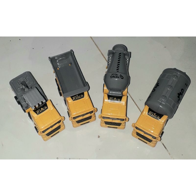 Sét 4 chiếc xe mô hình công trình bằng nhựa chạy chớn hoặc chạy bánh lùi