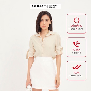 Áo sơ mi nữ tay lỡ GUMAC màu be trơn, thiết kế basic thanh lịch AA12155