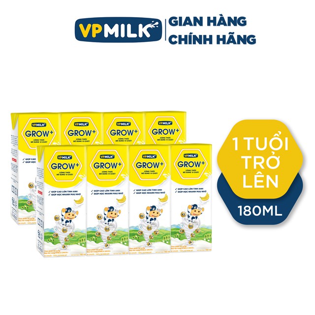 [Mã 267FMCGSALE giảm 8% đơn 500K] [Set 6 Lốc - Hộp 180ml] Sữa Tiệt Trùng VPMilk Grow+ Vị Dâu, Vị Chuối