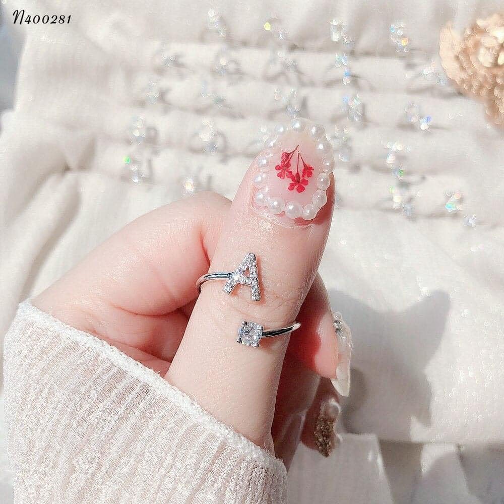 Nhẫn chữ cái đính đá , bạc 925 cao cấp sáng bóng , đủ chữ - ĐẠI PHÁT