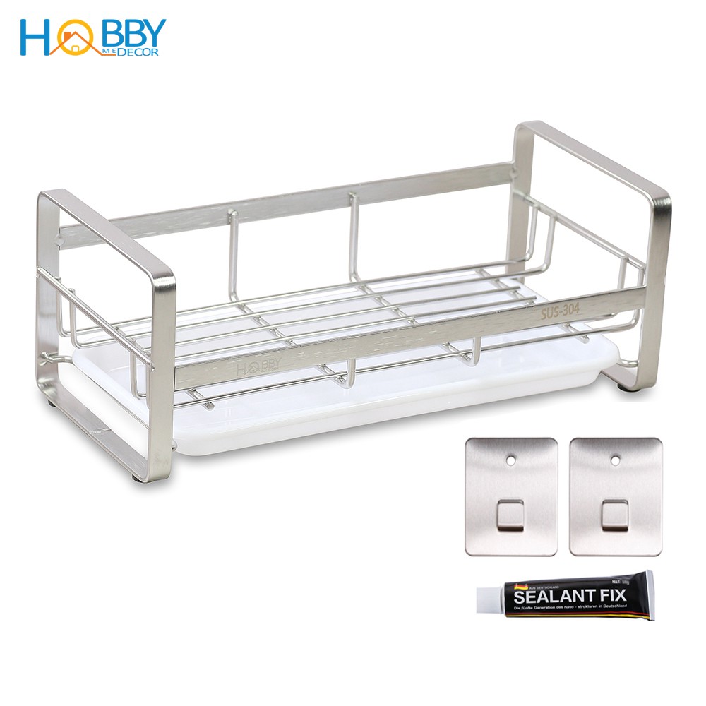 Kệ rổ đựng đồ rửa chén dán tường gạch men Hobby Home Decor KRC6 - mẫu lớn kèm keo dán và miếng dán