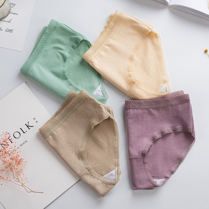 Quần lót 100% cotton kháng khuẩn lưng vừa thoáng khí in họa tiết dễ thương phong cách Nhật Bản cho nữ