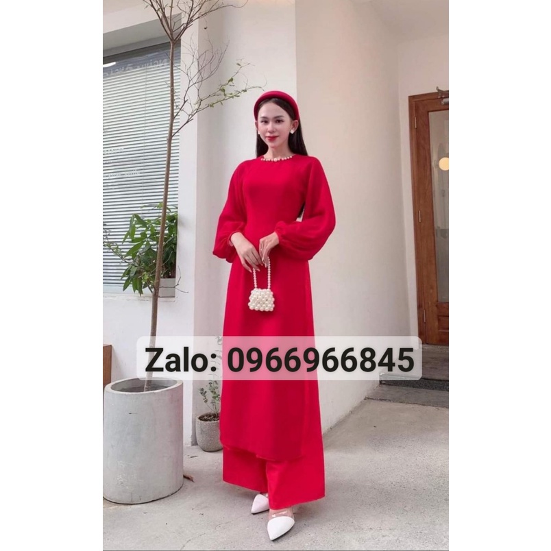 Áo dài von tơ mềm 4 tà tay bồng có 2 màu đỏ và trắng - ÁO DÀI HÀ NỘI