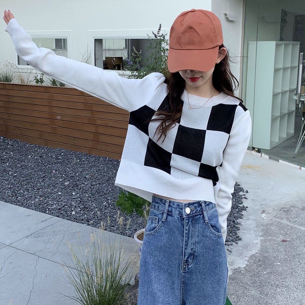 Áo len tay dài cổ tròn màu sắc thời trang cho nữ