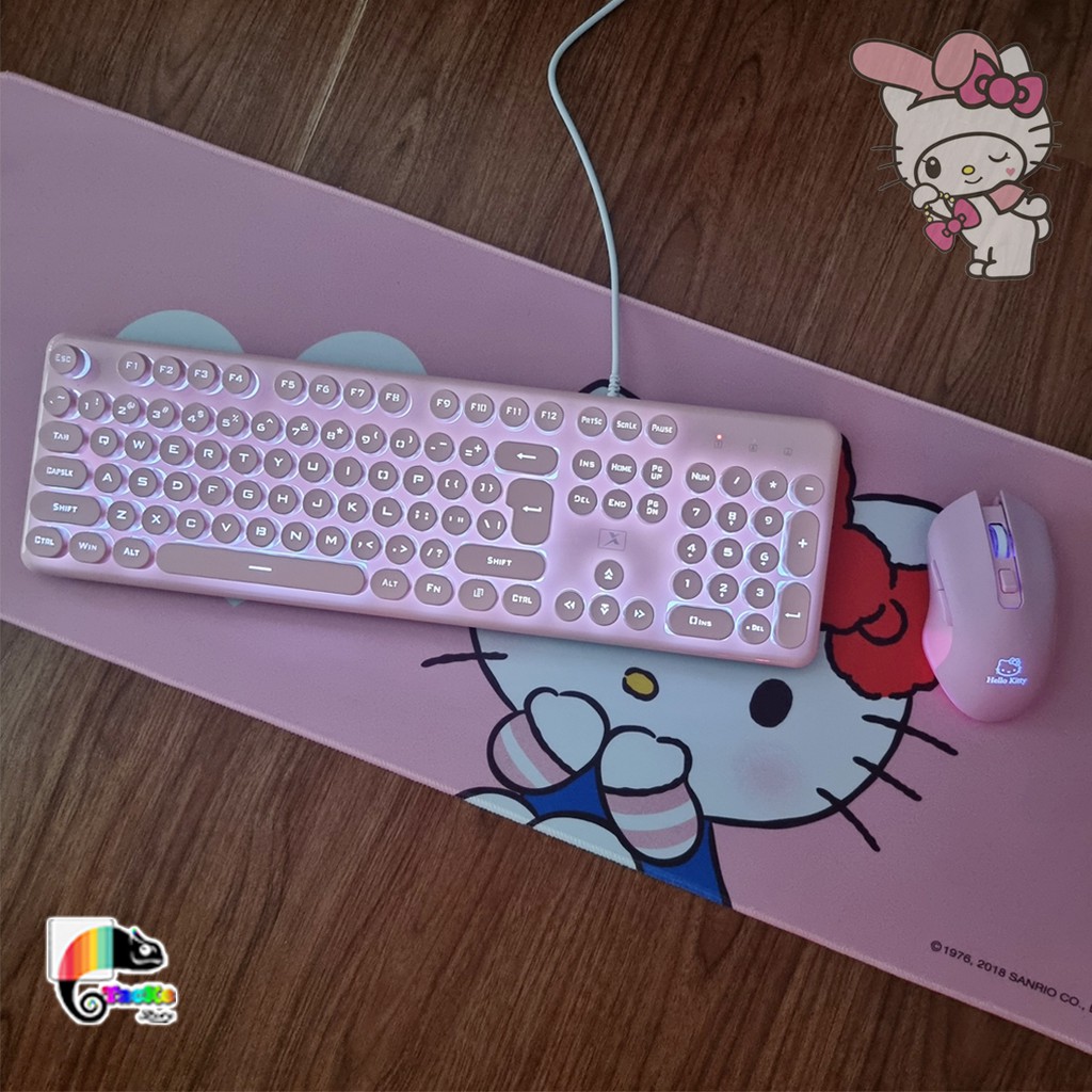 Bàn phím màu hồng, có Led cực xinh, Keycap tròn cá tính I Pink Gaming Keyboard Hello Kitty K620 Punk Keycap