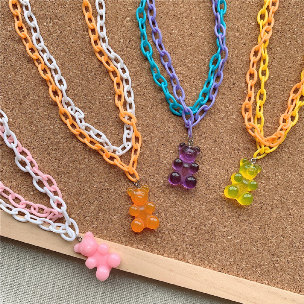 Dây chuyền choker nhiều lớp trang trí gấu xinh xắn cho nữ