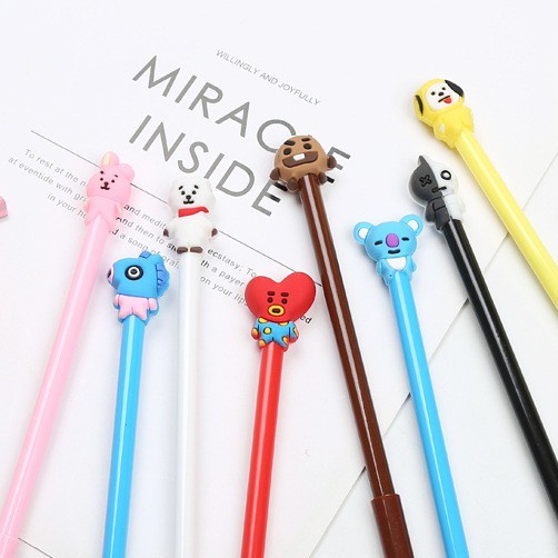 Bút Bi Mực Gel BT21 Kiểu Dáng Dễ Thương Ngòi 0,5mm Nhân Vật Hoạt Hình Biểu Tượng Nhóm Nhạc BTS