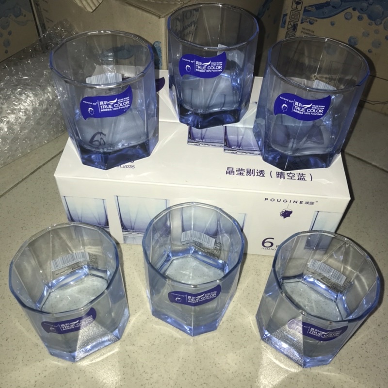 Ly 8 cạnh màu xanh thủy tinh đáy vuông cao cấp 236ml