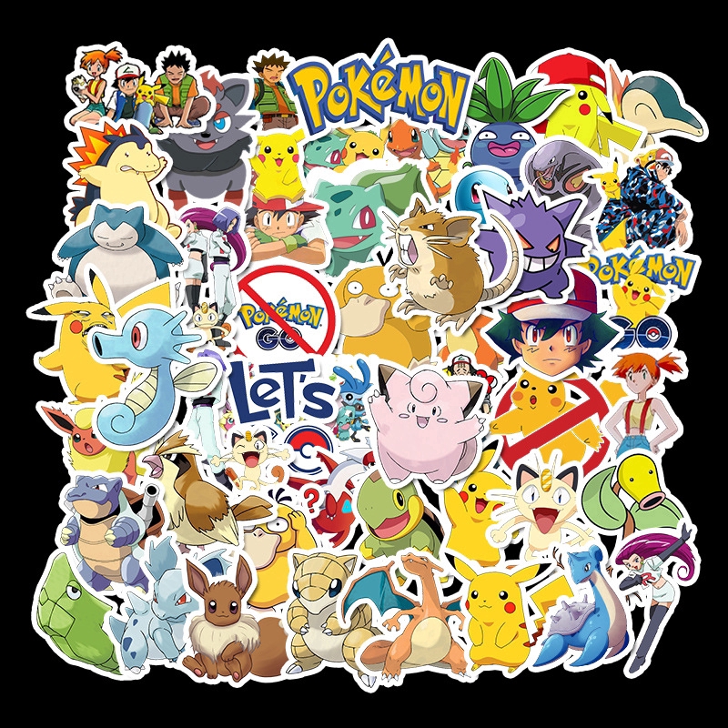 Sticker Bộ 50 Miếng Dán Chống Thấm Nước Hình Pikachu Dễ Thương