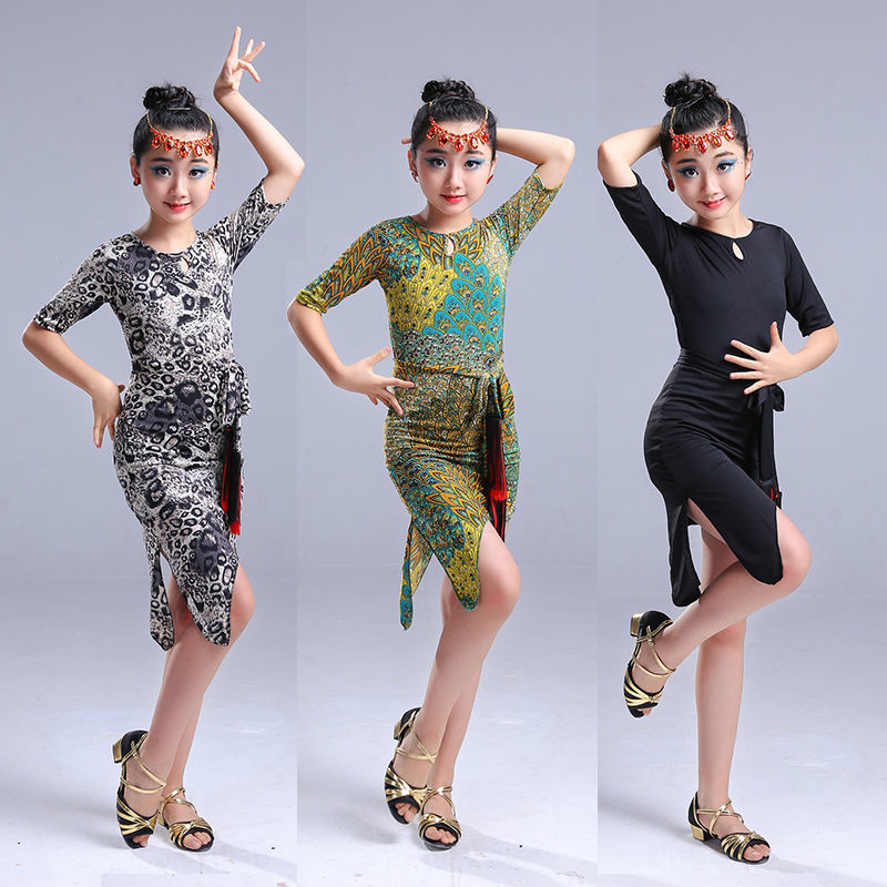 Đầm khiêu vũ latin tay ngắn xinh xắn tùy chọn họa tiết dành cho bé gái