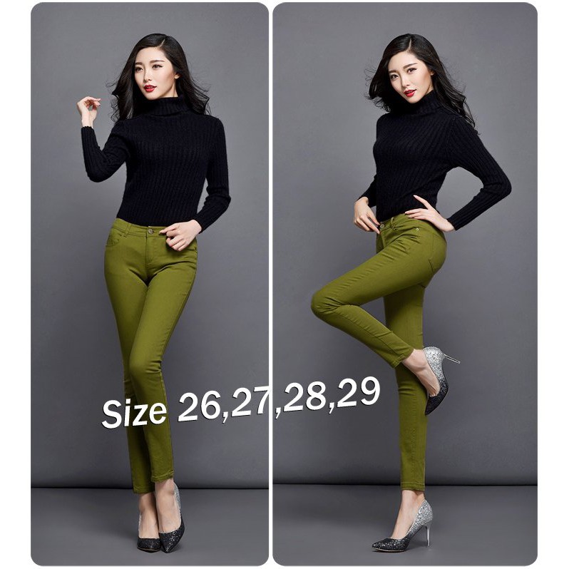 Quần skinny jean color block lưng cao một nút thiết kế cao cấp