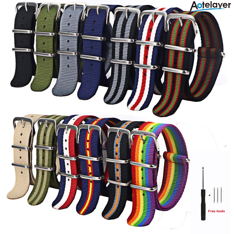 Dây Đeo Đồng Hồ Bằng Nylon Không Thấm Nước Có Khóa Inox 18mm 20mm 22mm Cho Nam Nữ