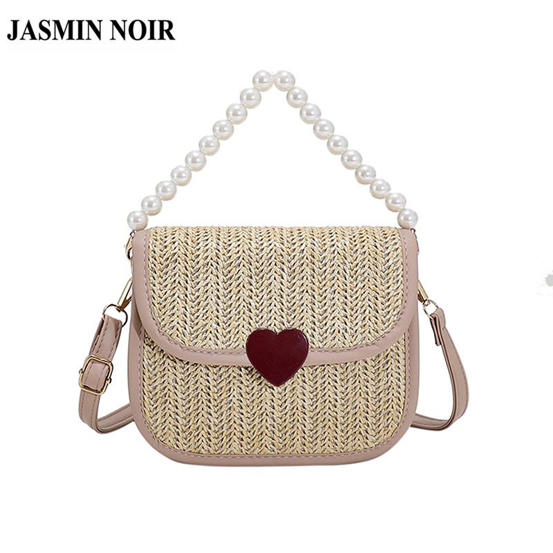 Túi Xách JASMIN NOIR Đan Rơm Đính Ngọc Trai Giả Thời Trang Dành Cho Nữ